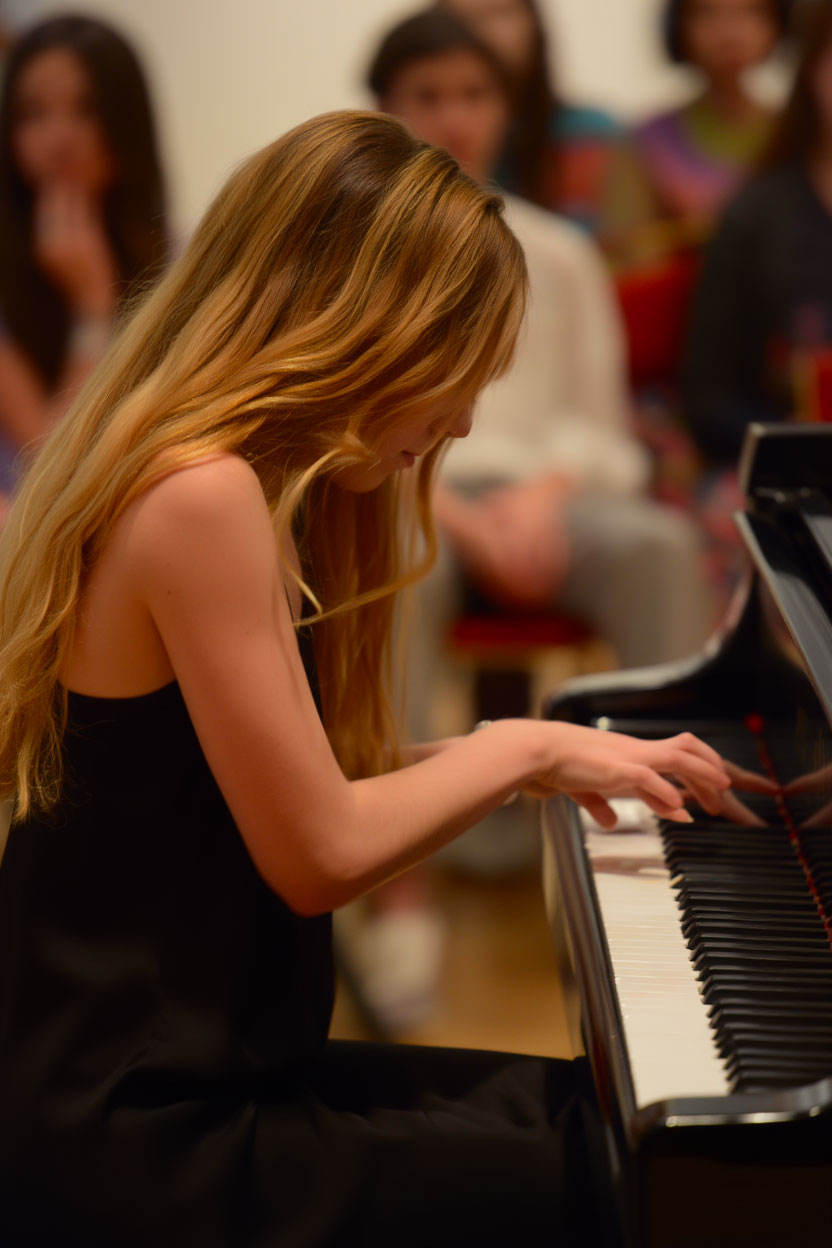 Adolescents en cours de piano collectif