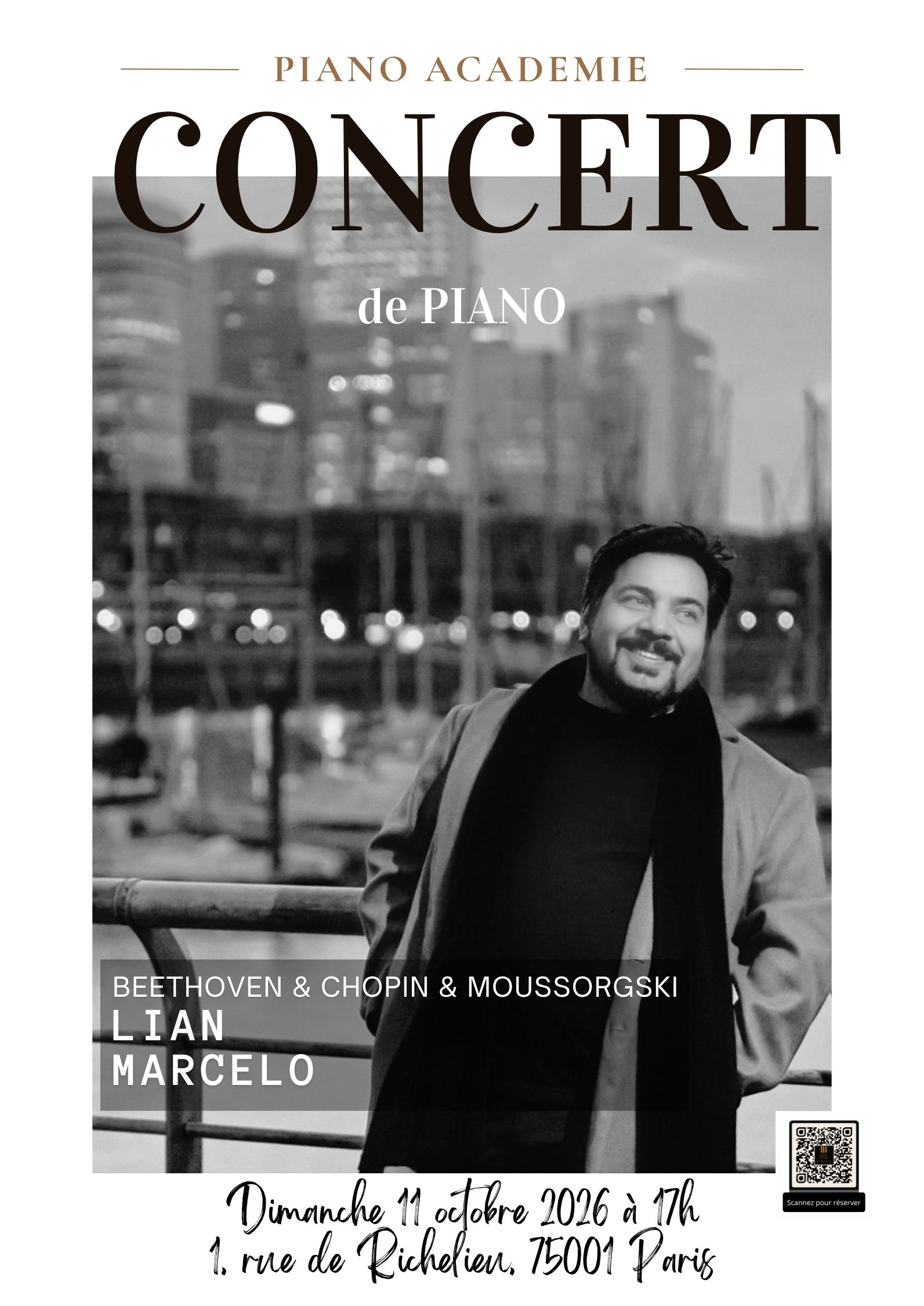 Affiche du récital de Lian Marcelo — 11 octobre 2026 à 17h, Piano Académie, Paris