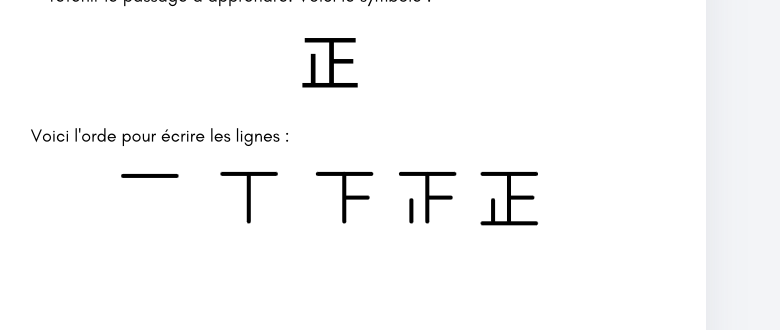 Les cinq étapes d’écriture du caractère 正
